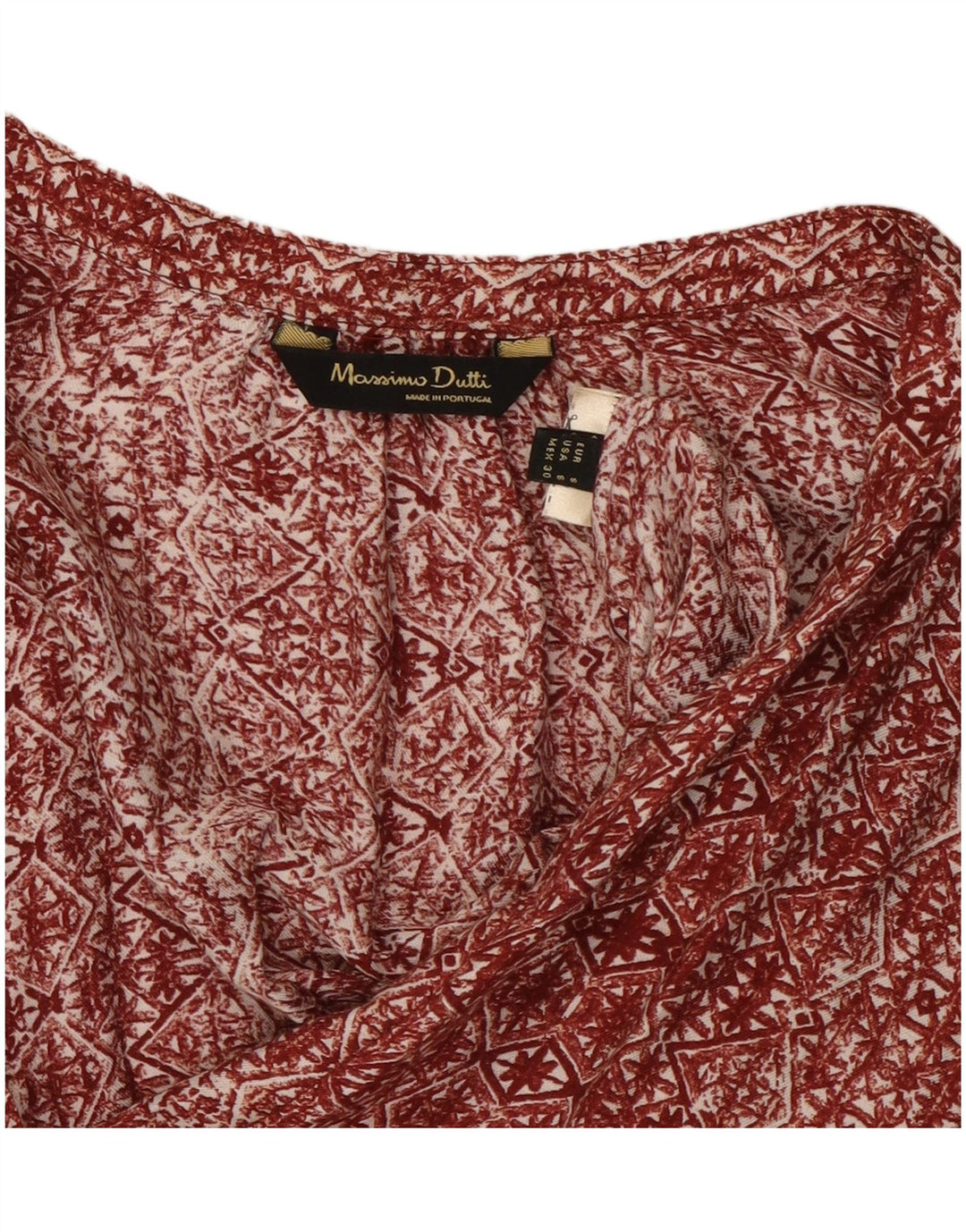 Женская блузка оверсайз MASSIMO DUTTI Top UK 10, маленький бордовый с геометрическим узором