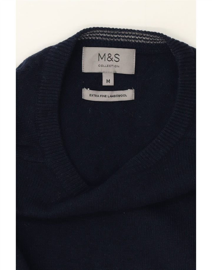 Мужской джемпер с круглым вырезом Marks & Spencer, средний темно-синий из овечьей шерсти