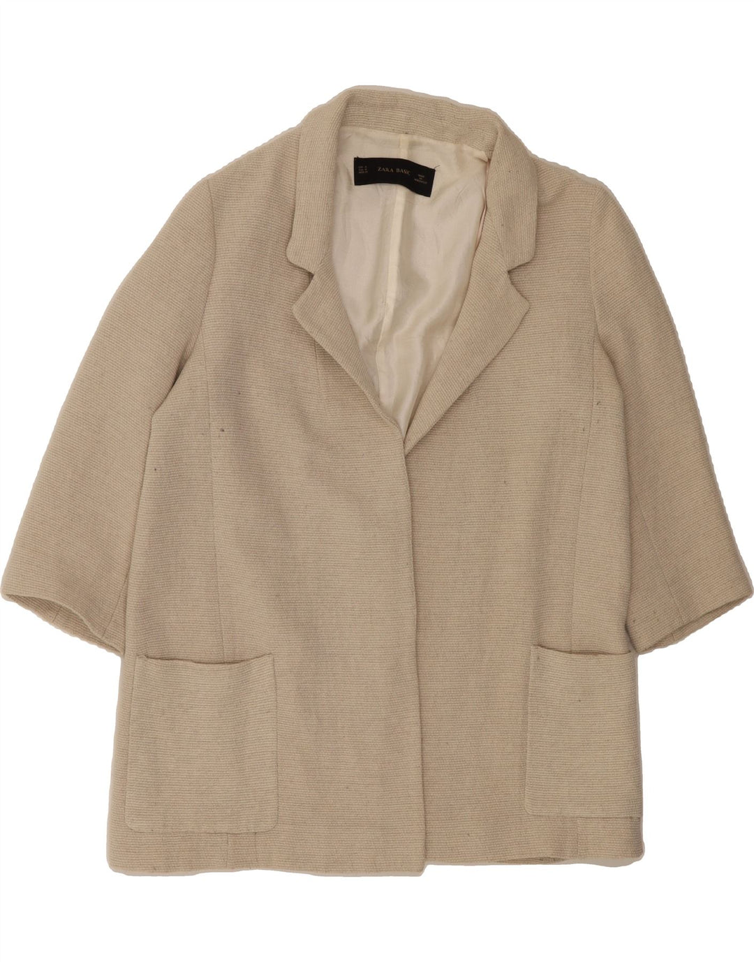 ZARA Womens Open 3/4 Sleeve Blazer Jacket UK 14 Medium Beige Viscose Vintage Zara and Second-Hand Zara from Messina Hembry 