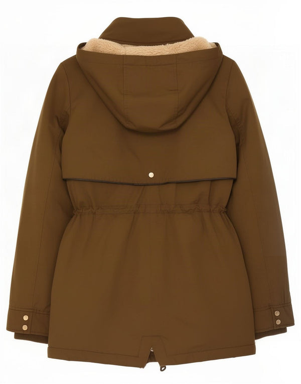Женская парка из шерпы Zara Trafaluc с капюшоном UK 6 XS, полиэстер цвета хаки
