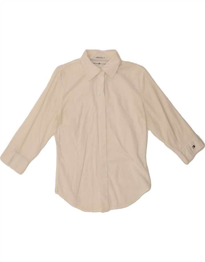 TOMMY HILFIGER Womens 3/4 Sleeve Shirt US 6 Medium Off White Cotton Vintage Tommy Hilfiger and Second-Hand Tommy Hilfiger from Messina Hembry 