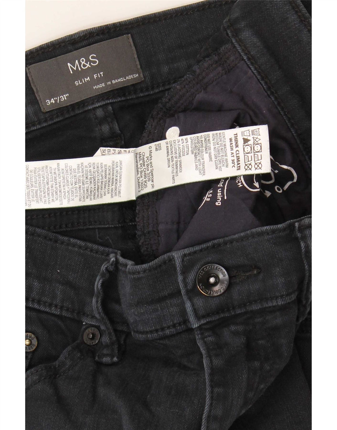 Мужские узкие джинсы Marks & Spencer W34 L31, черный хлопок