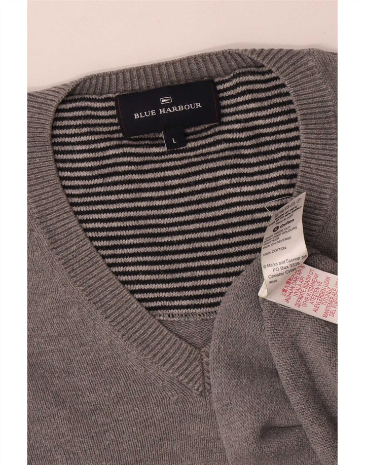Мужской джемпер с v-образным вырезом Marks & Spencer Blue Harbour, большой серый хлопковый