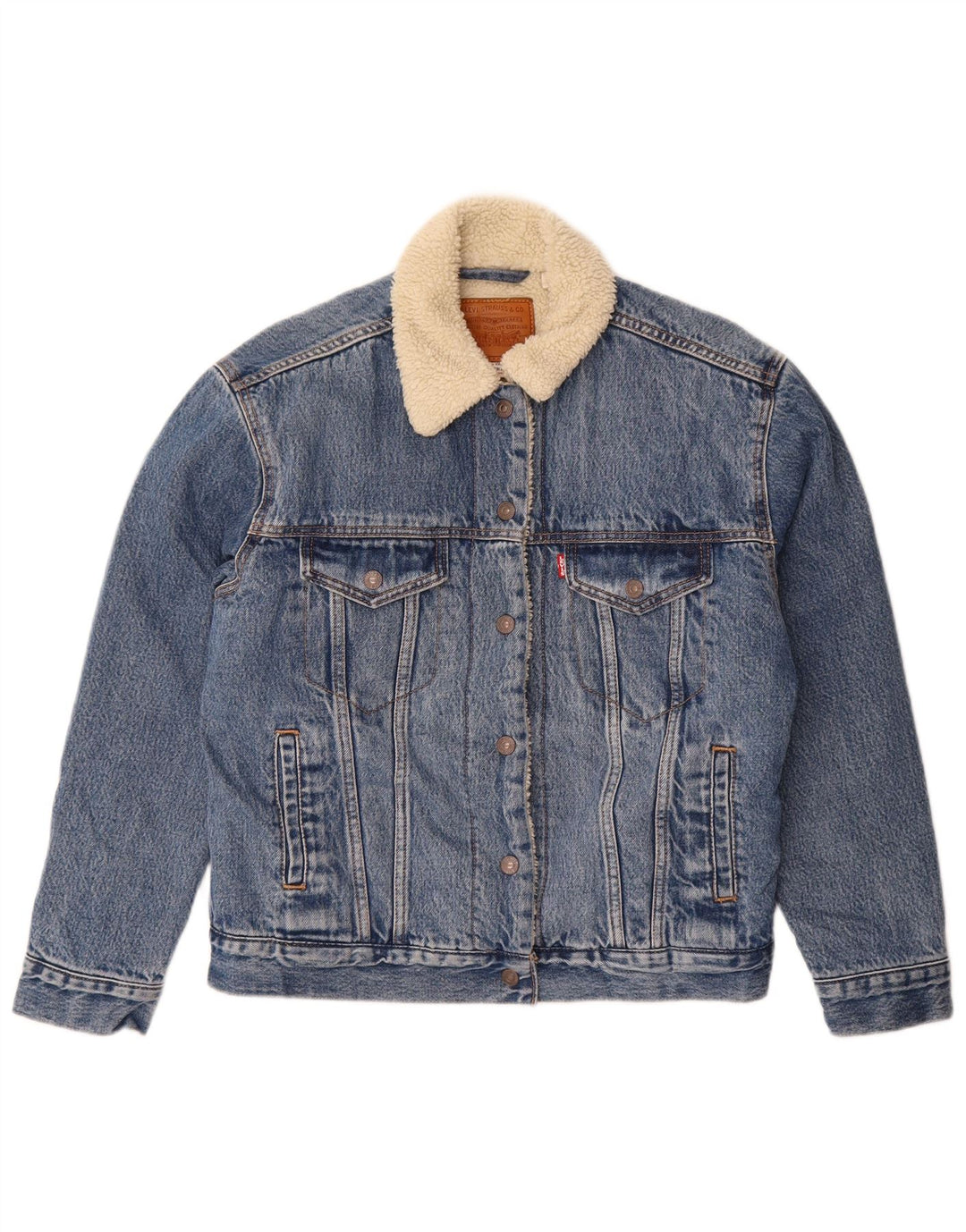 Женская джинсовая куртка из шерпы Levi's большого размера UK 10, маленькая синяя, хлопок