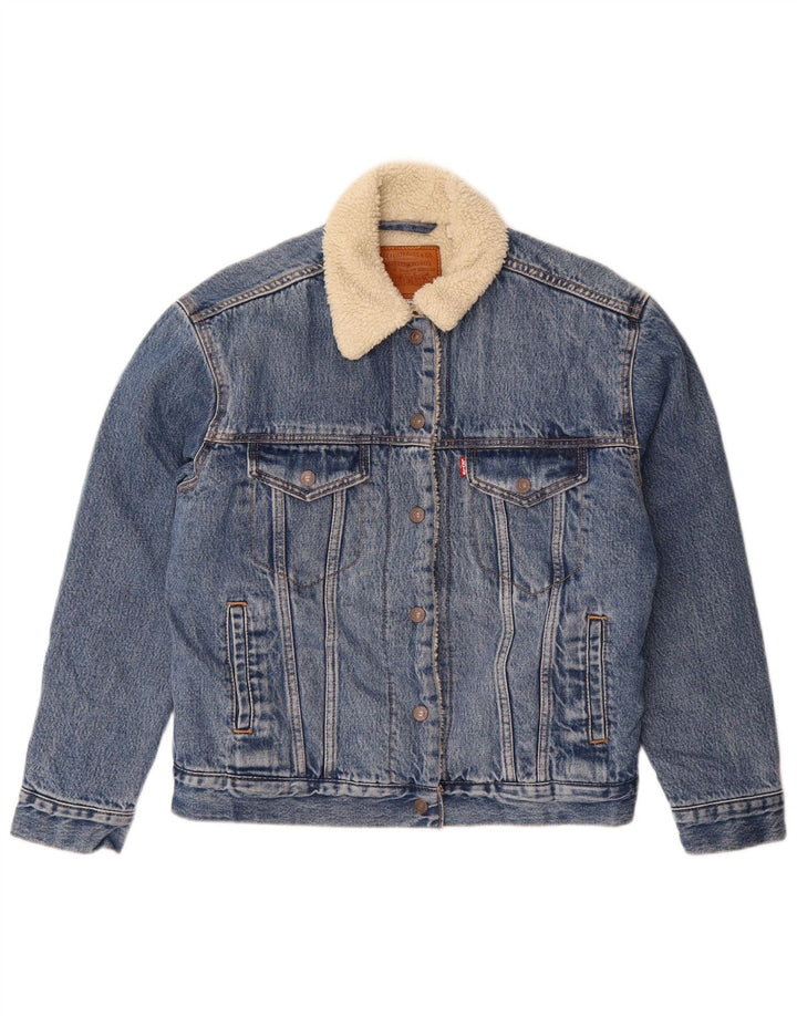 Женская джинсовая куртка из шерпы Levi's большого размера UK 10, маленькая синяя, хлопок