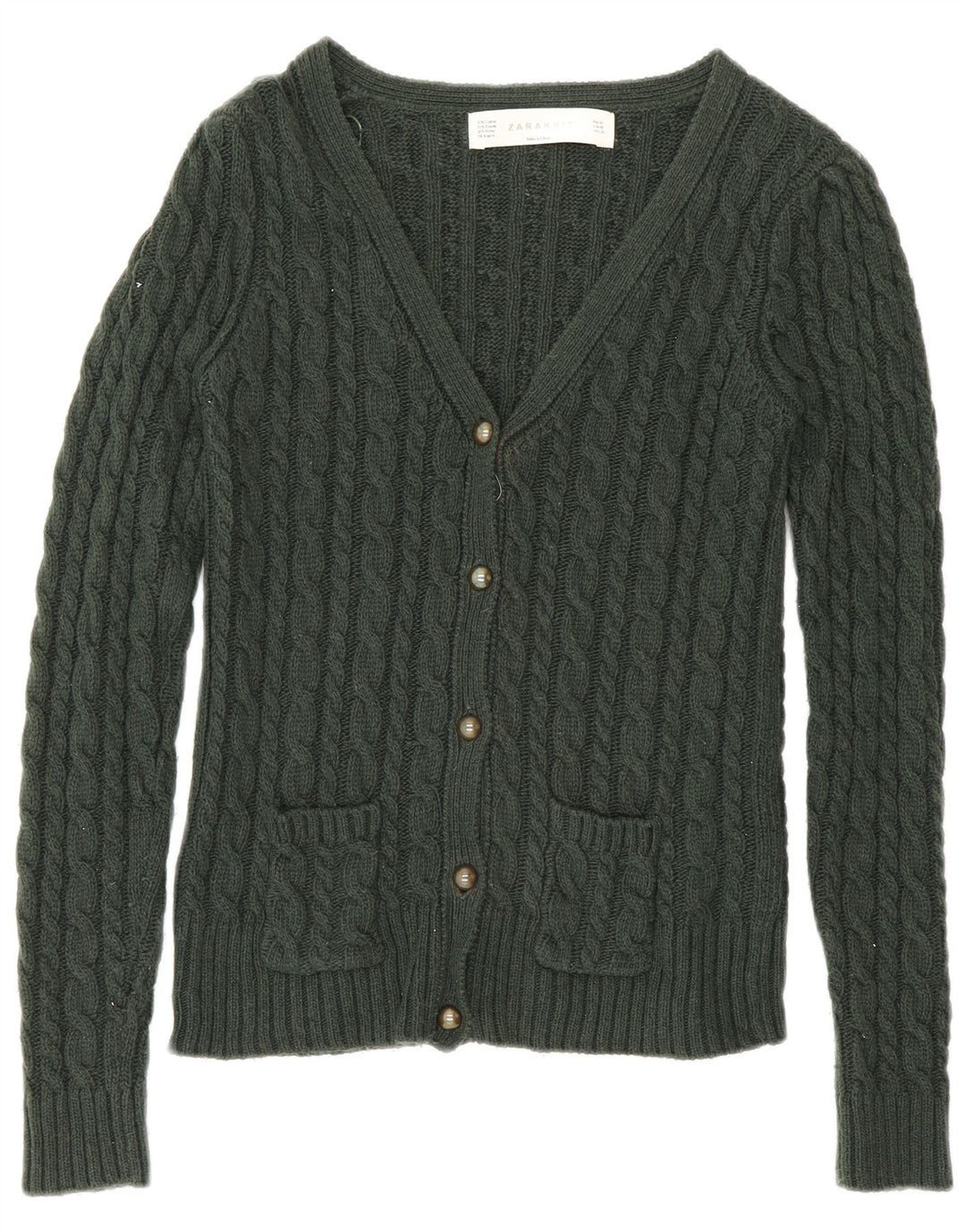Женский кардиган Zara UK 12, хлопковый средний зеленый цвет