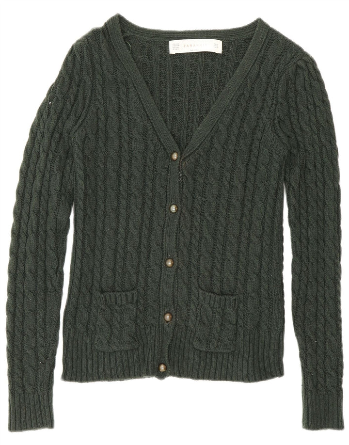 Женский кардиган Zara UK 12, хлопковый средний зеленый цвет