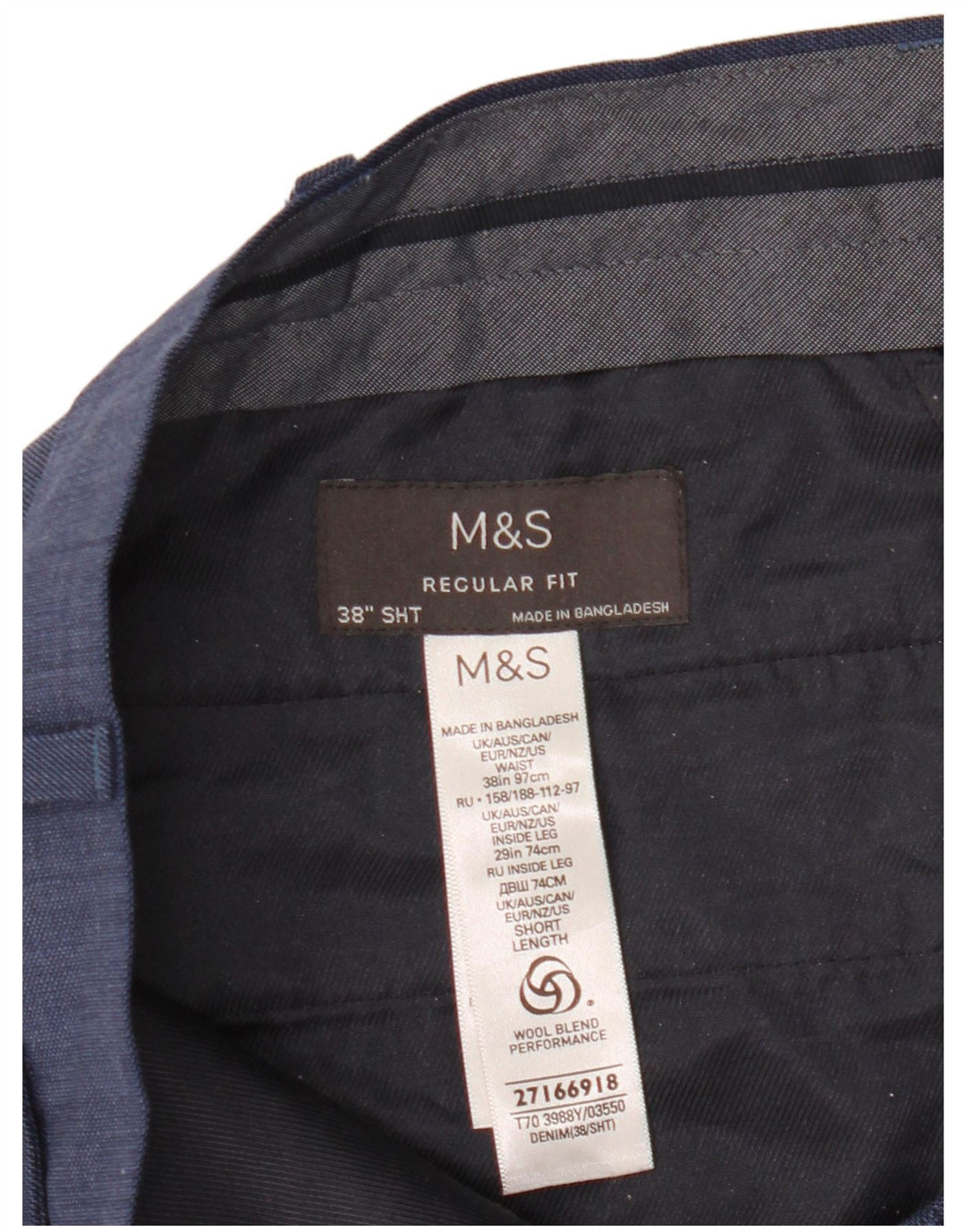 Мужские костюмные брюки классического кроя Marks & Spencer W38 L29 синие шерстяные