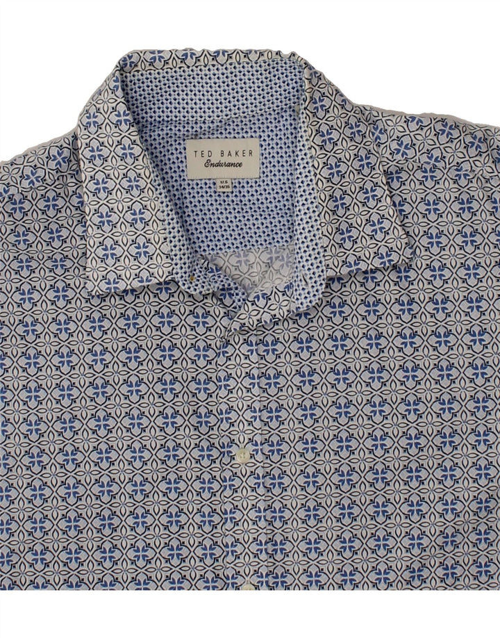 TED BAKER Mens Abstract Pattern Shirt Size 17 1/2 XL Blue Cotton Vintage Ted Baker and Second-Hand Ted Baker from Messina Hembry 
