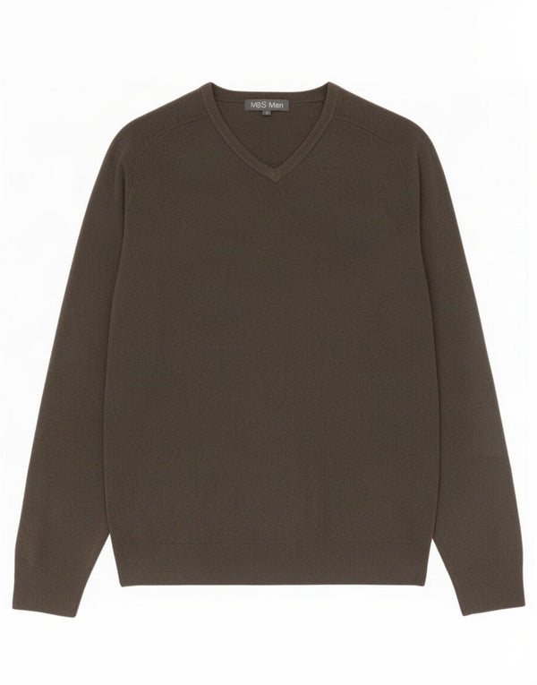 Marks & Spencer Mens V-Neck Jumper Sweater Medium Grey Acrylic