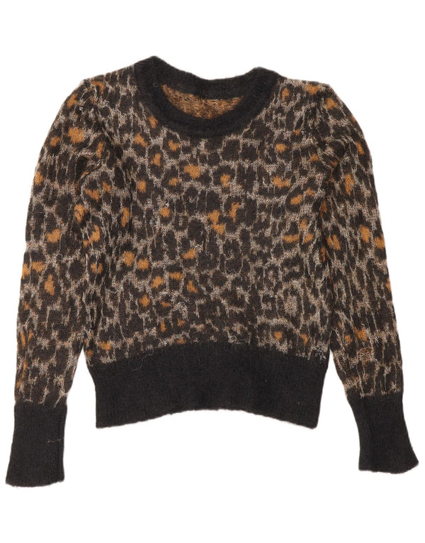 Vintage Womens Crop Boat Neck Jumper Sweater IT 38 XS Brown Animal Print