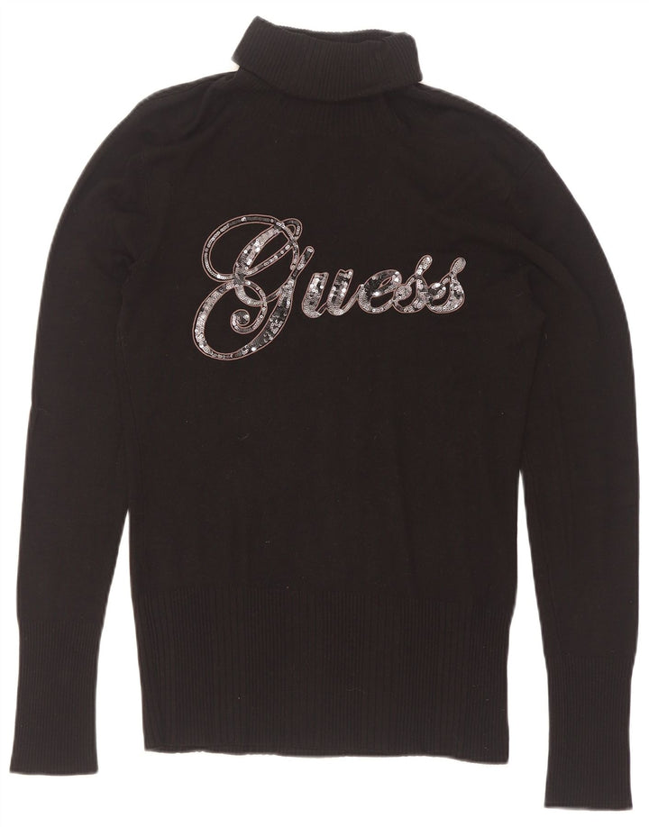 Женский джемпер Guess с высоким воротником и рисунком, Великобритания 12, средний черный