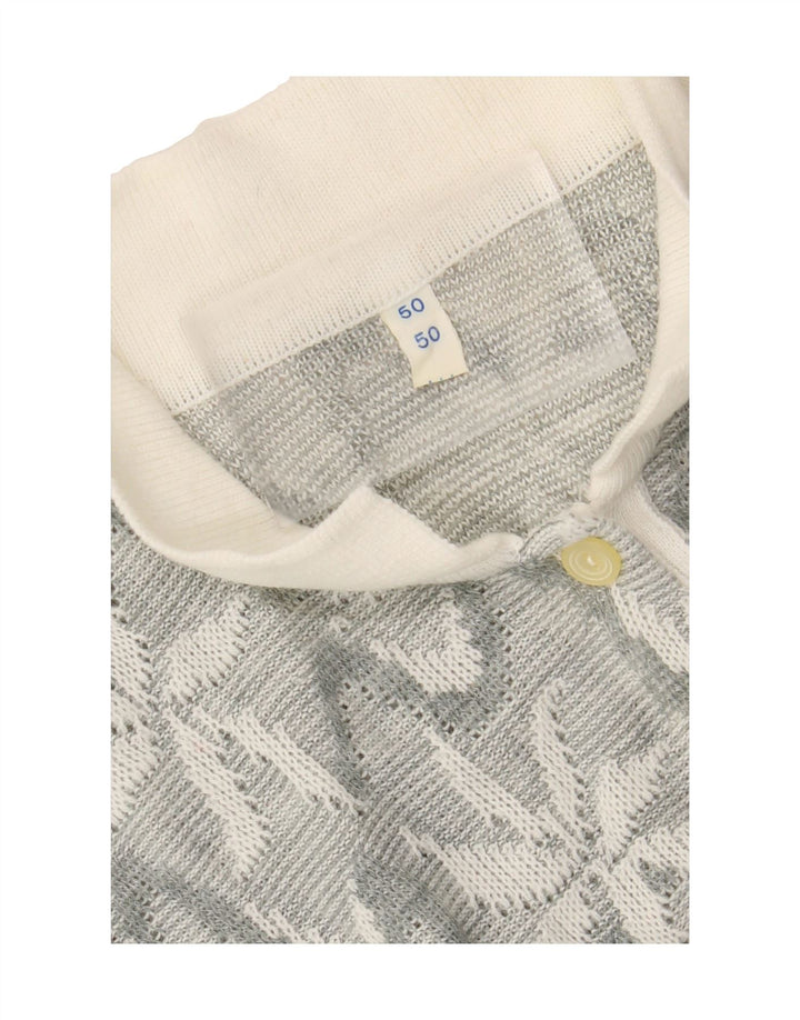 VINTAGE Womens Abstract Pattern Polo Neck Jumper Sweater IT 50 XL Grey Vintage Vintage and Second-Hand Vintage from Messina Hembry 