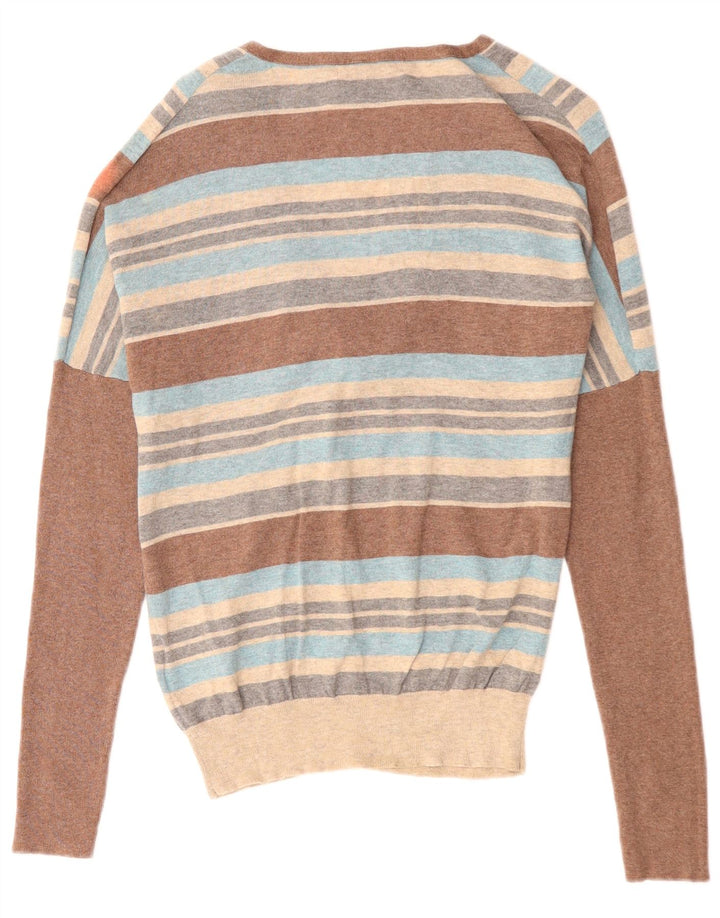 Женский джемпер с v-образным вырезом MONSONON UK 12, средний, разноцветный в полоску