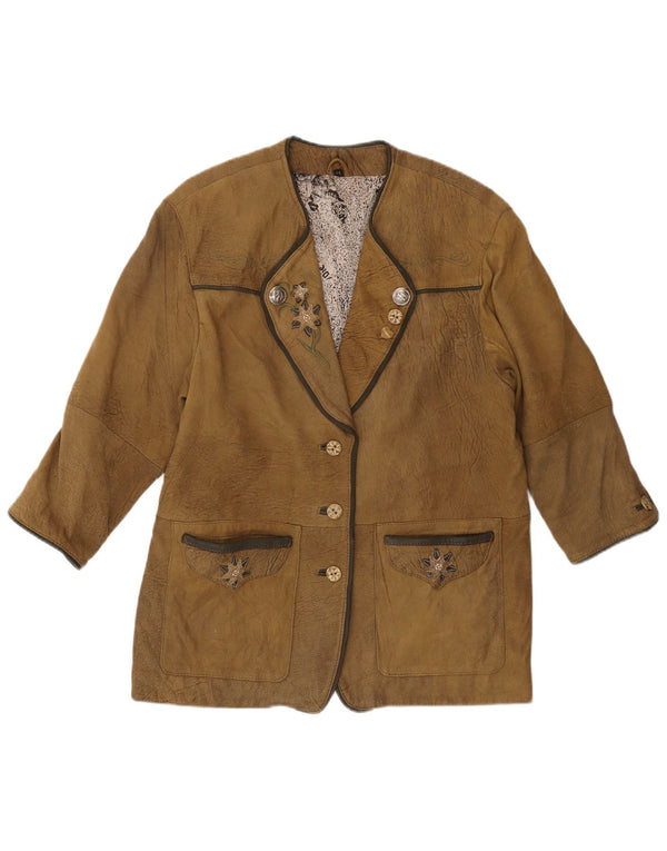 ВИНТАЖНЫЙ женский кожаный пиджак с рукавом 3/4, цвет хаки, EU 44 XL