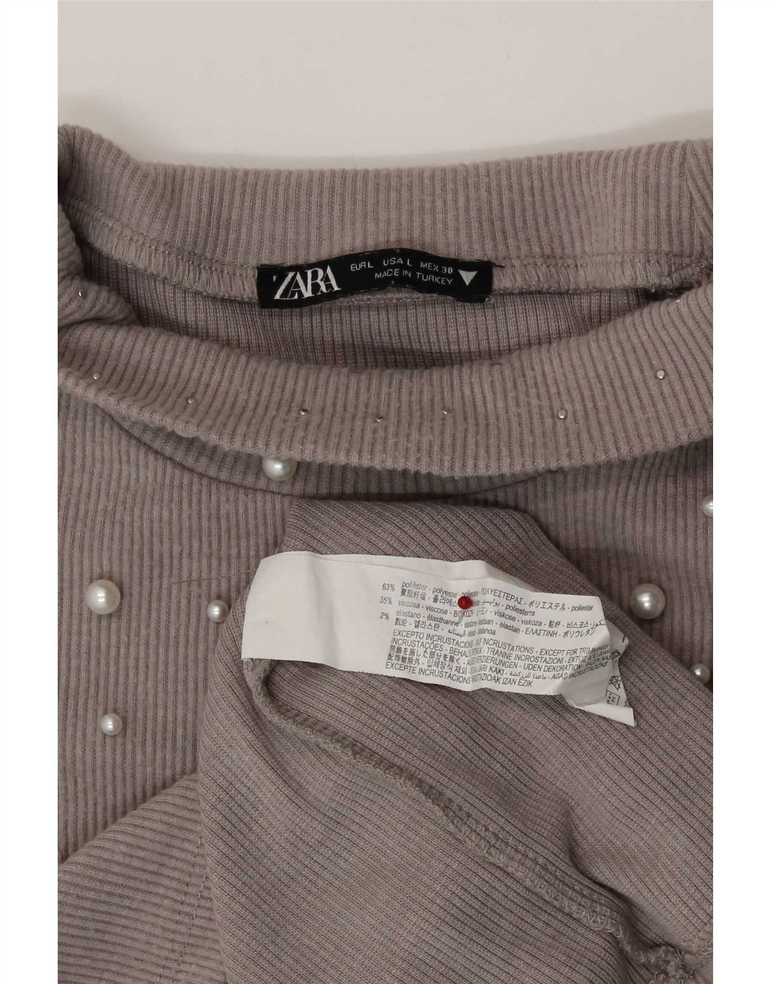 Женский укороченный топ Zara с длинным рукавом UK 14, большой серый полиэстер