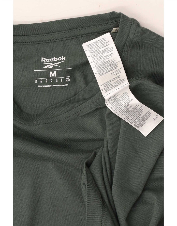 Мужская футболка с рисунком Reebok, хлопковый топ среднего зеленого цвета