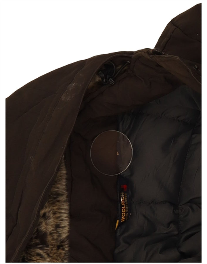 Женское стеганое пальто с капюшоном Woolrich UK 12, хлопок среднего цвета хаки