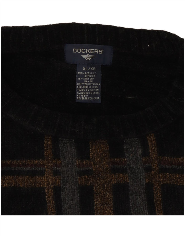 Мужской свитер DOCKERS с круглым вырезом XL, черный акрил в клетку