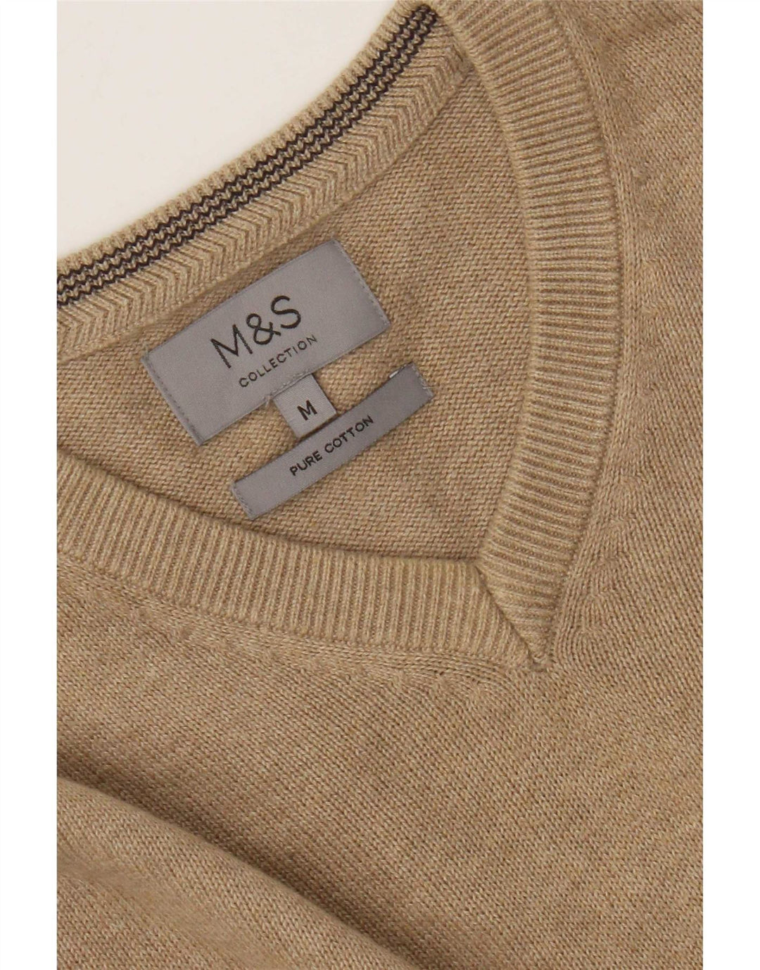 Мужской джемпер с v-образным вырезом Marks & Spencer, хлопковый средний бежевый с крапинками