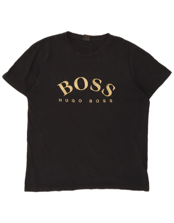 Мужская футболка с рисунком Hugo Boss, большой черный хлопок