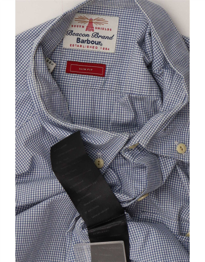 Мужская рубашка узкого кроя Barbour среднего синего цвета в мелкую клетку, хлопок