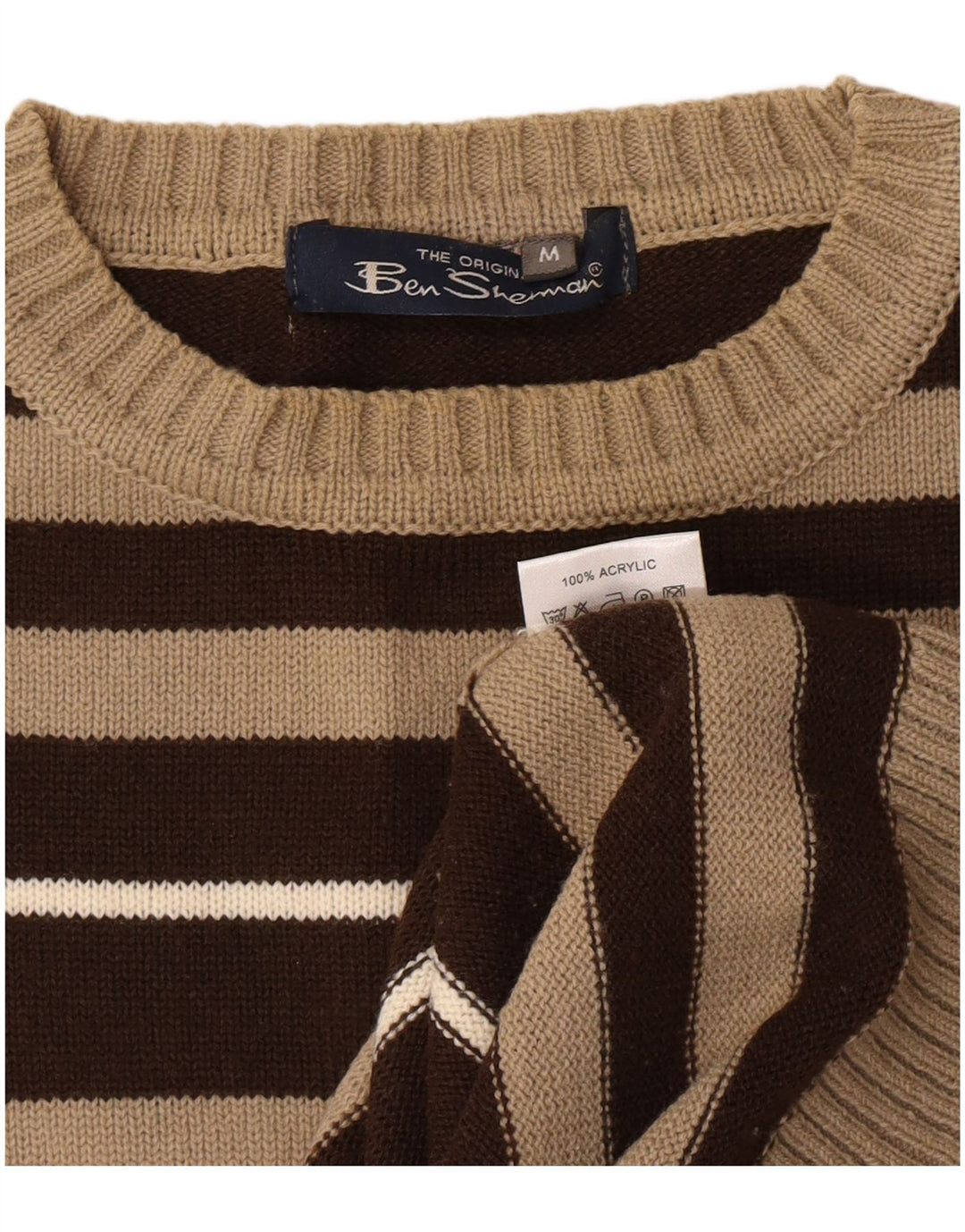 Мужской джемпер с круглым вырезом Ben Sherman, средний коричневый полосатый акриловый свитер