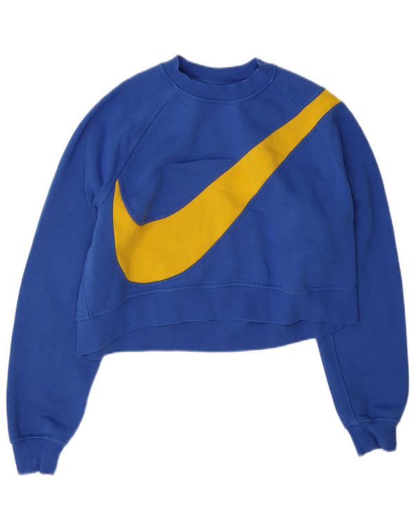 Женский укороченный свитшот с графическим рисунком Nike UK 14, хлопковый средний синий цвет