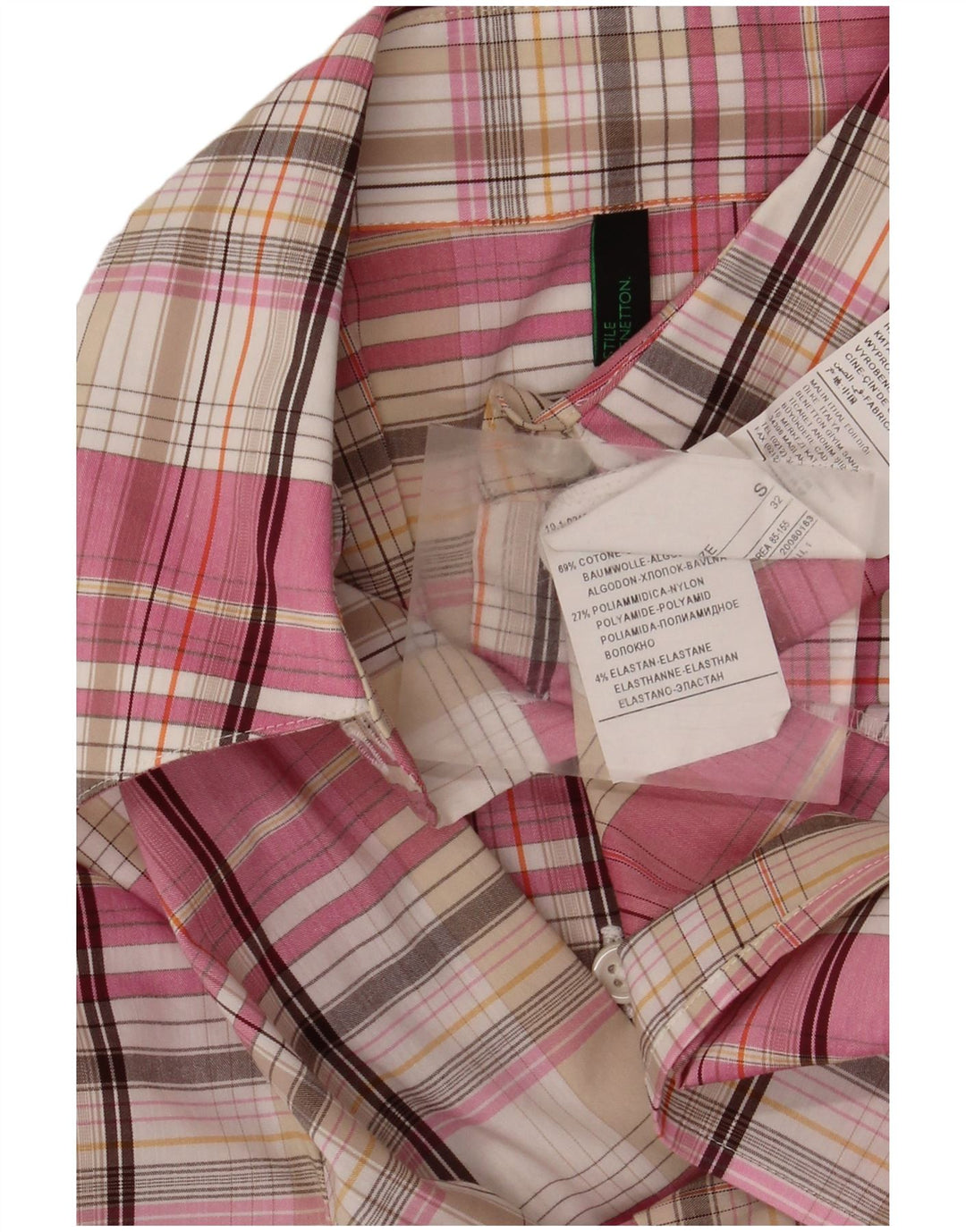 Женская рубашка Benetton UK 10, маленькая розовая хлопковая клетка в клетку