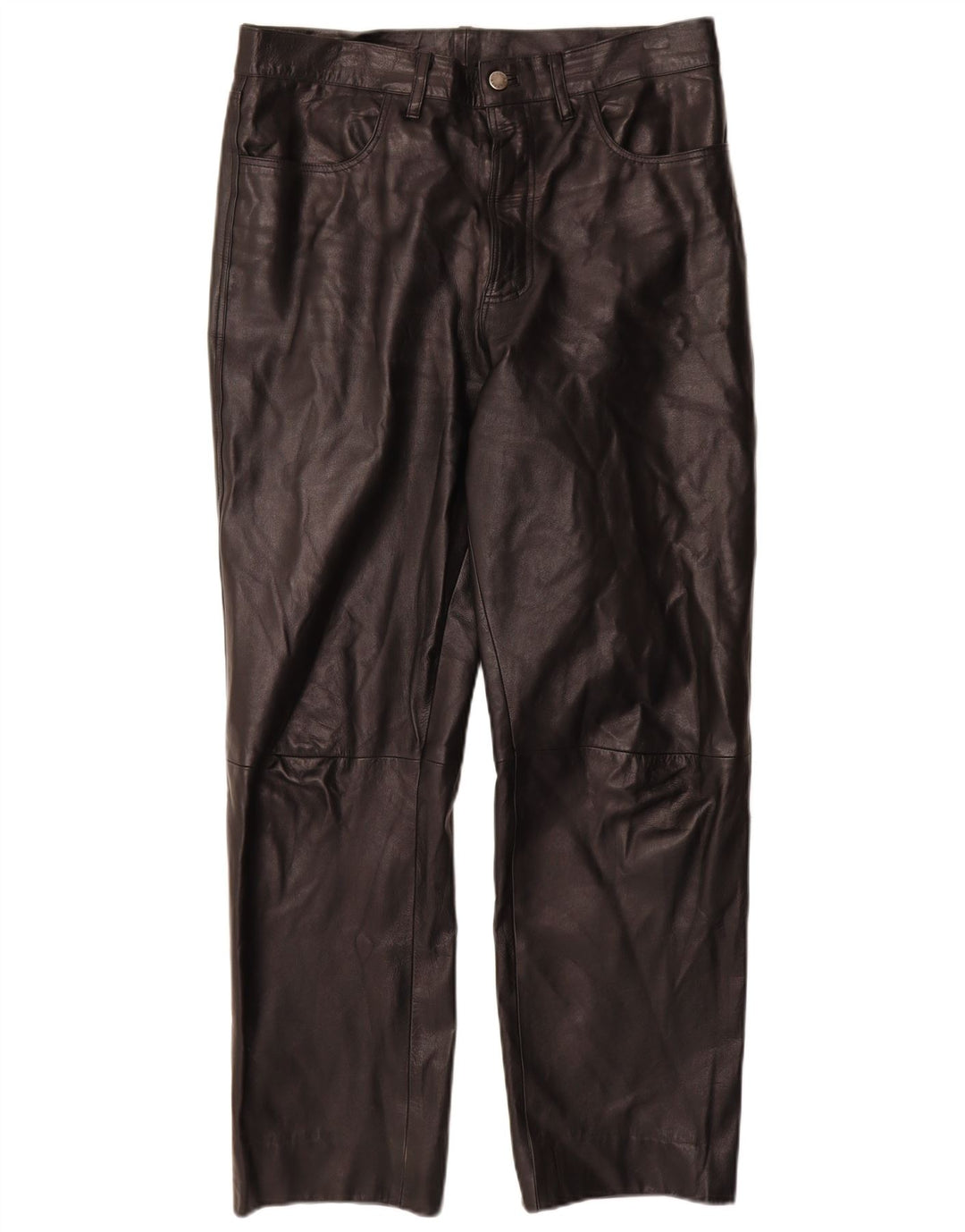 ВИНТАЖНЫЕ Мужские прямые кожаные брюки IT 50 Large W32 L30 Черные кожаные