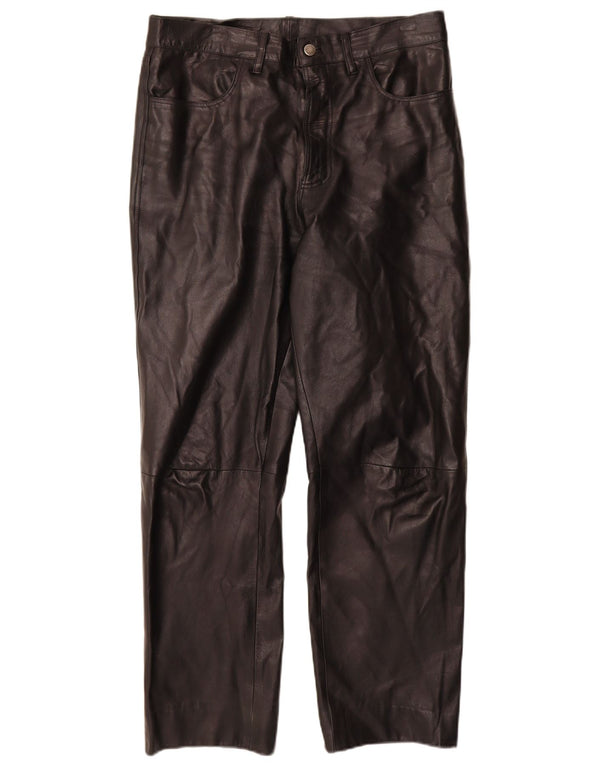 ВИНТАЖНЫЕ Мужские прямые кожаные брюки IT 50 Large W32 L30 Черные кожаные