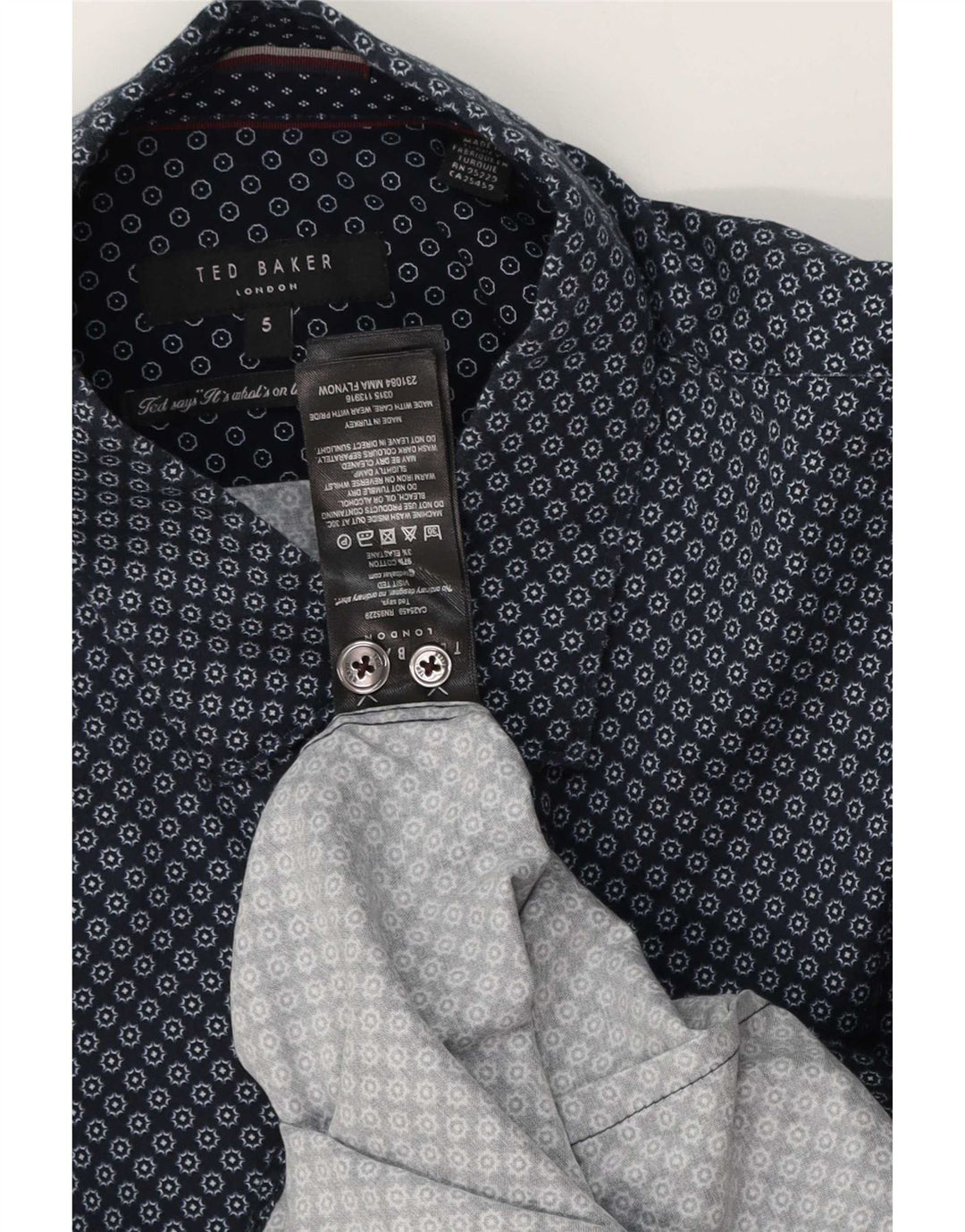 Мужская рубашка Ted Baker, размер 5 XL, темно-синяя, хлопок с геометрическим рисунком