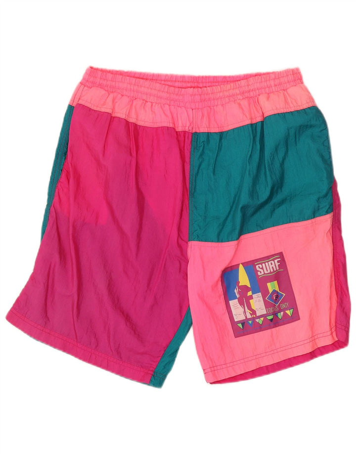 Винтажные мужские купальники XL из полиамида с цветными блоками розового цвета