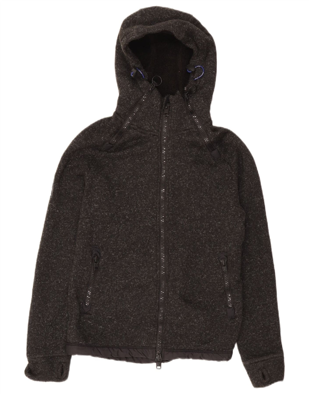 Мужской свитер с капюшоном на молнии Superdry, маленький серый, полиэстер с крапинками