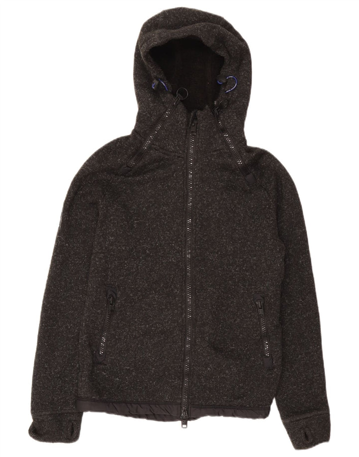 Мужской свитер с капюшоном на молнии Superdry, маленький серый, полиэстер с крапинками