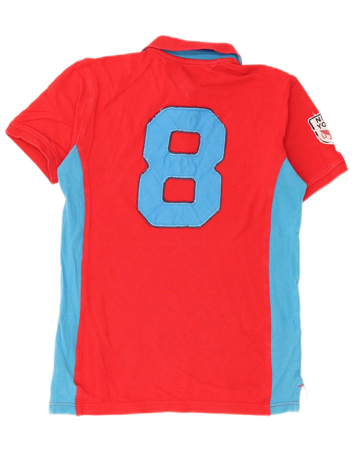 TOMMY HILFIGER Рубашка-поло с графическим рисунком для мальчиков 15–16 лет, XL, красная с цветными блоками