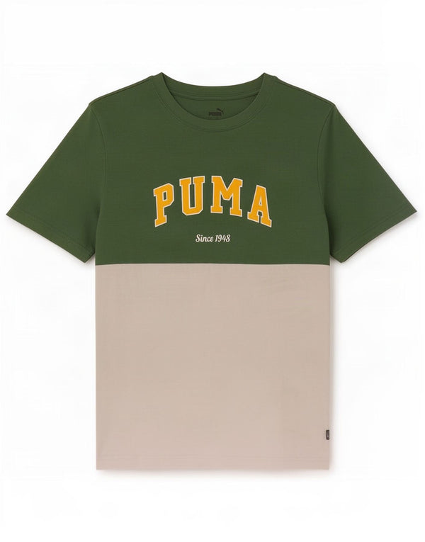 Мужская футболка с рисунком Puma, большая зеленая хлопковая футболка с цветными блоками