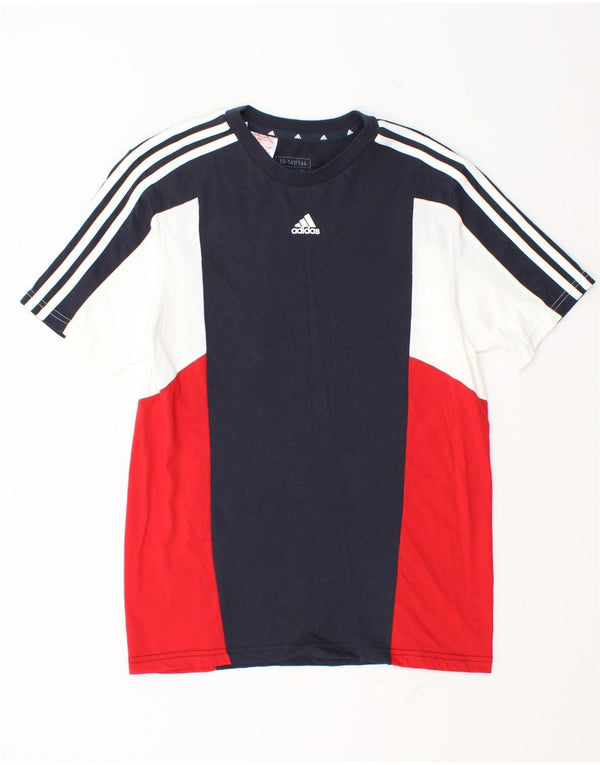 Футболка Adidas для мальчиков, топ 13–14 лет, темно-синий, хлопок с цветными блоками