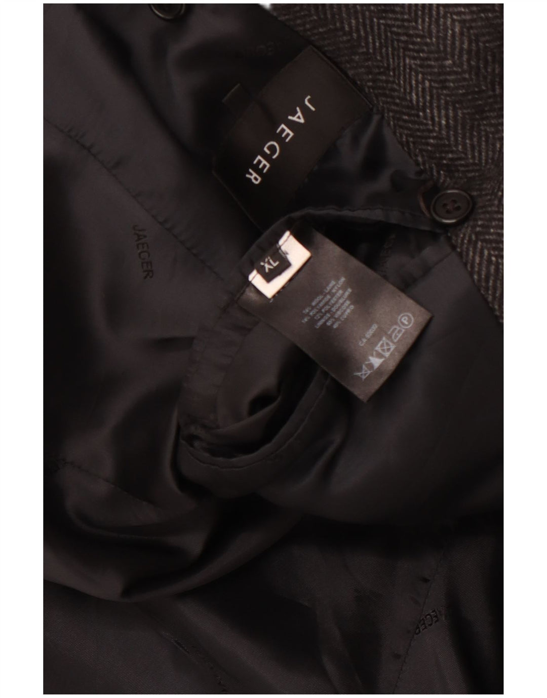 Мужское полупальто JAEGER UK 42 XL, серое, с узором «елочка», шерсть