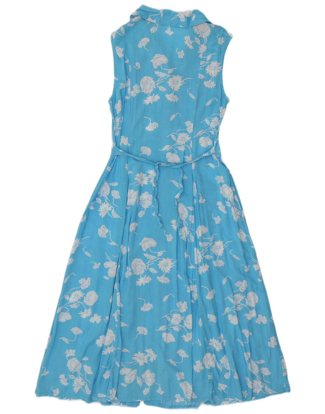 ВИНТАЖНОЕ женское платье макси без рукавов, Великобритания 14, большой синий цветочный вискоза