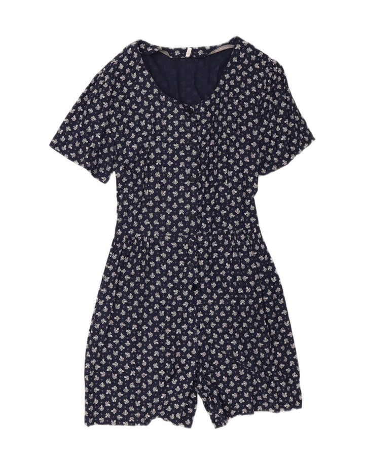 Винтажный женский комбинезон UK 20 2XL, темно-синий, вискоза с цветочным принтом