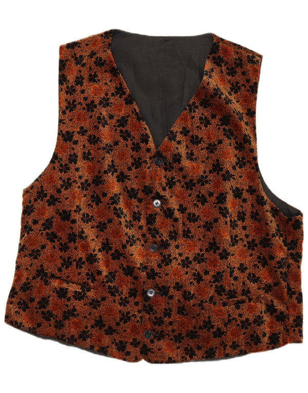 Винтажный мужской бархатный жилет среднего коричневого цвета с цветочным принтом