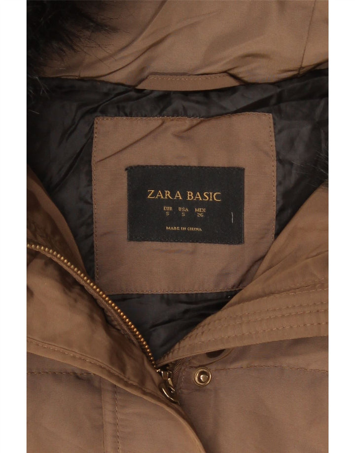 Женская стеганая куртка с капюшоном Zara UK 10, маленькая коричневая