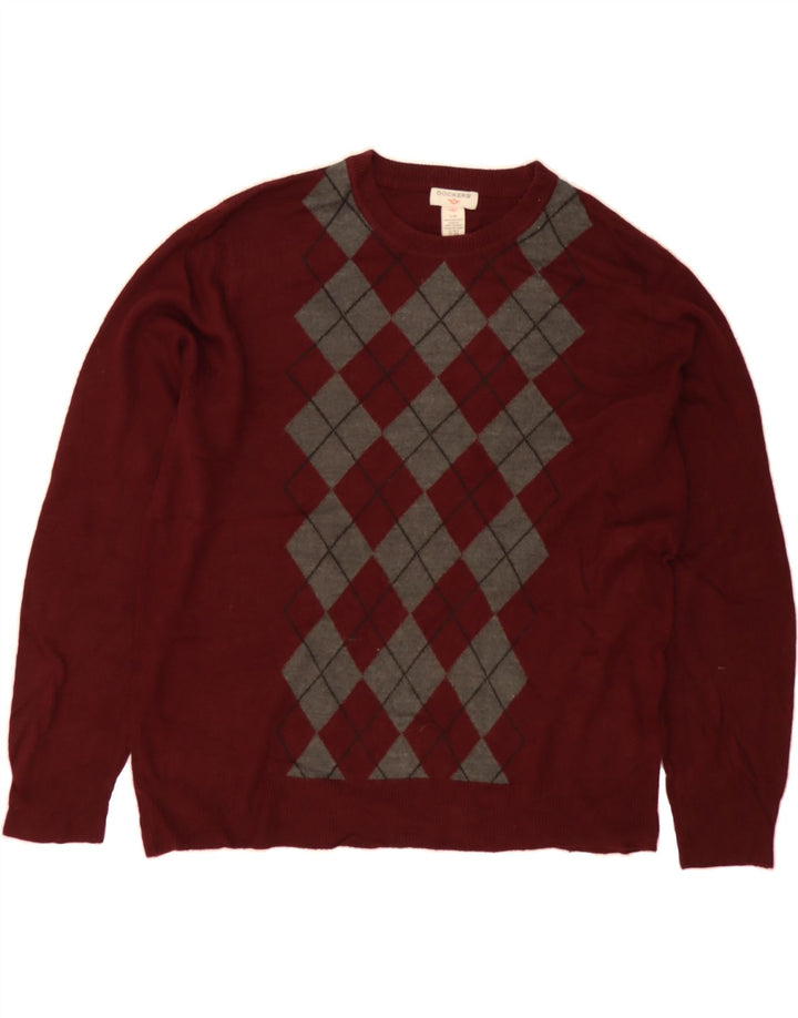 DOCKERS Mens Crew Neck Jumper Sweater Large Burgundy Argyle/Diamond Vintage Dockers and Second-Hand Dockers from Messina Hembry 