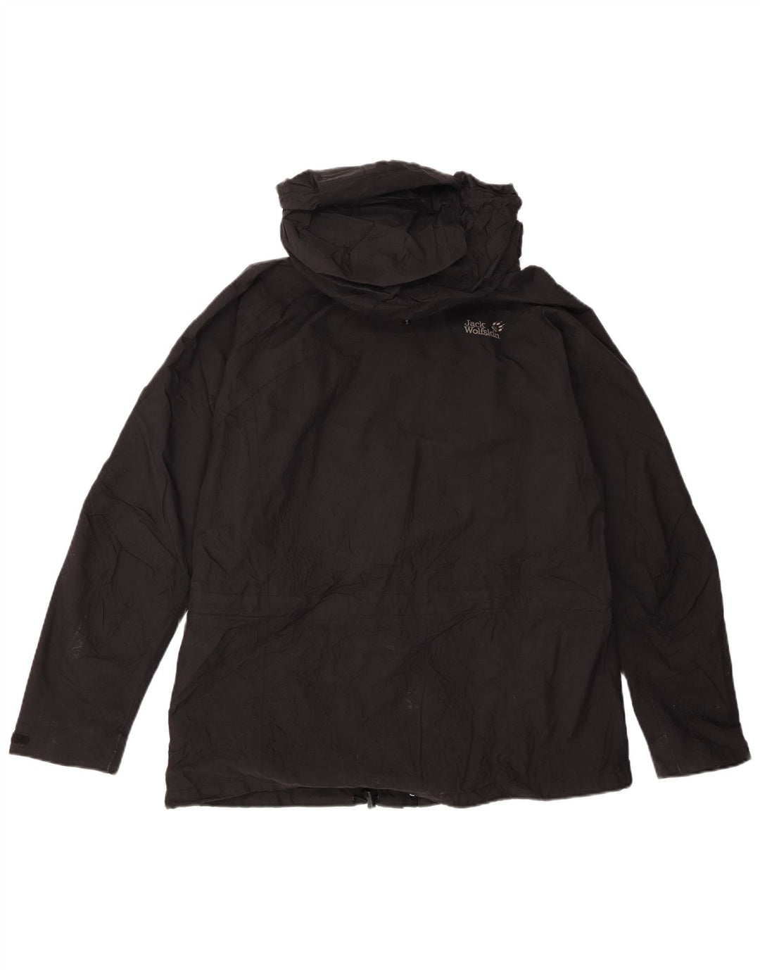 Женская дождевик с капюшоном Jack Wolfskin UK 16, большой черный полиамид