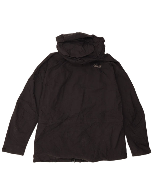 Женская дождевик с капюшоном Jack Wolfskin UK 16, большой черный полиамид