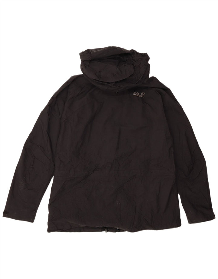 Женская дождевик с капюшоном Jack Wolfskin UK 16, большой черный полиамид