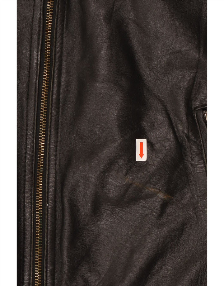 Винтажная мужская кожаная куртка-гонщик IT 54 XL черная кожа