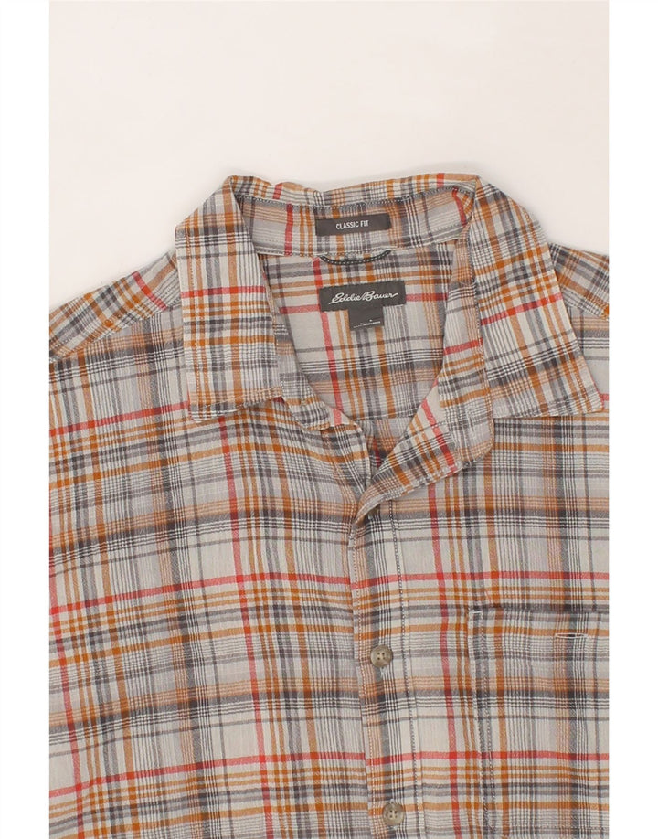 EDDIE BAUER Mens Classic Fit Short Sleeve Shirt Large Grey Check Cotton Vintage Eddie Bauer and Second-Hand Eddie Bauer from Messina Hembry 