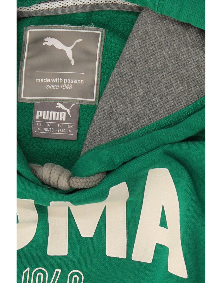 PUMA Mens Graphic Hoodie Jumper Medium Green Cotton Vintage Puma and Second-Hand Puma from Messina Hembry 
